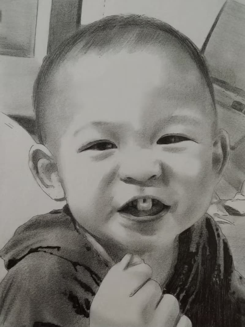 小朋友的畫(含背景) / 鉛筆素描 / 人像素描 / 半身人像 /  含框