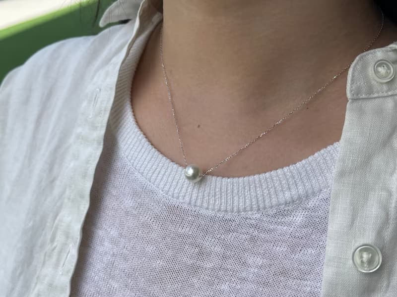 日本直送 10k白金 8.5mm Akoya珍珠吊墜項鍊 開運路路通 天然珍珠