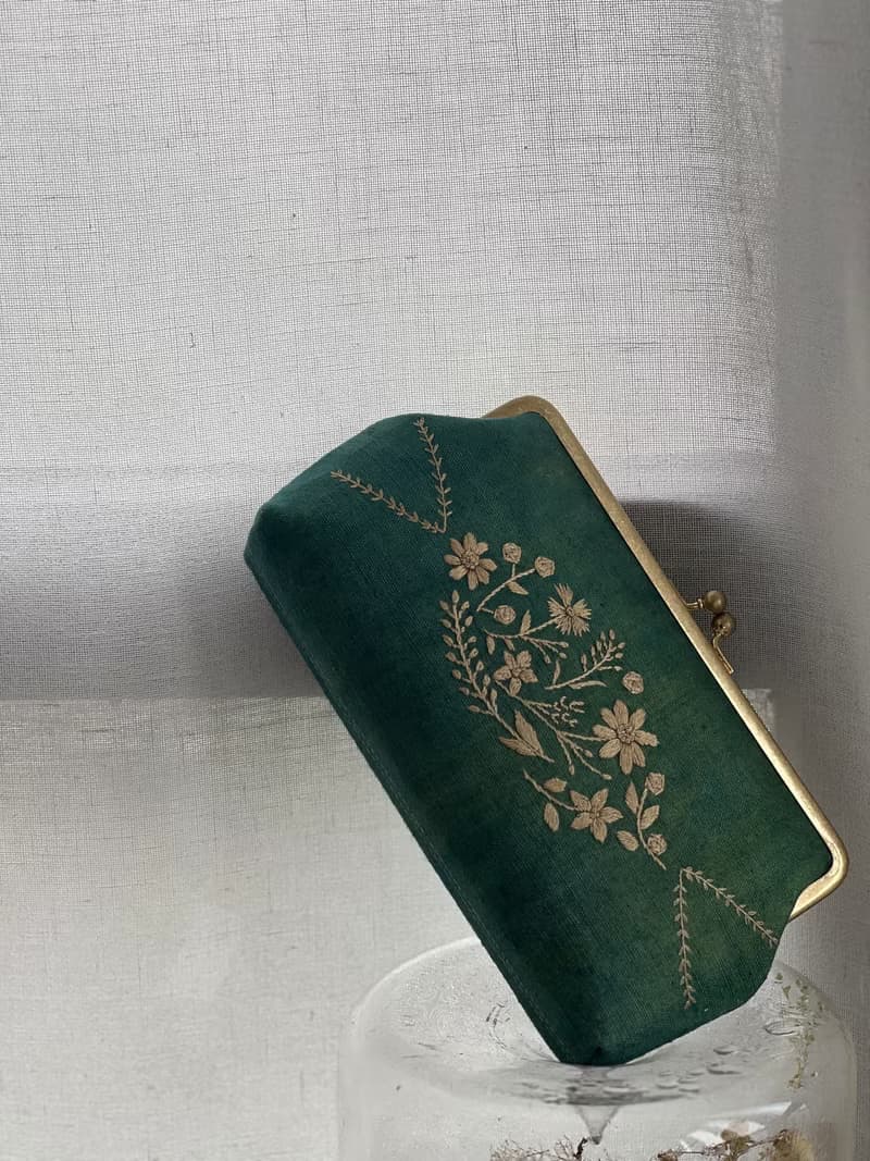 植物染手工刺繡口金包