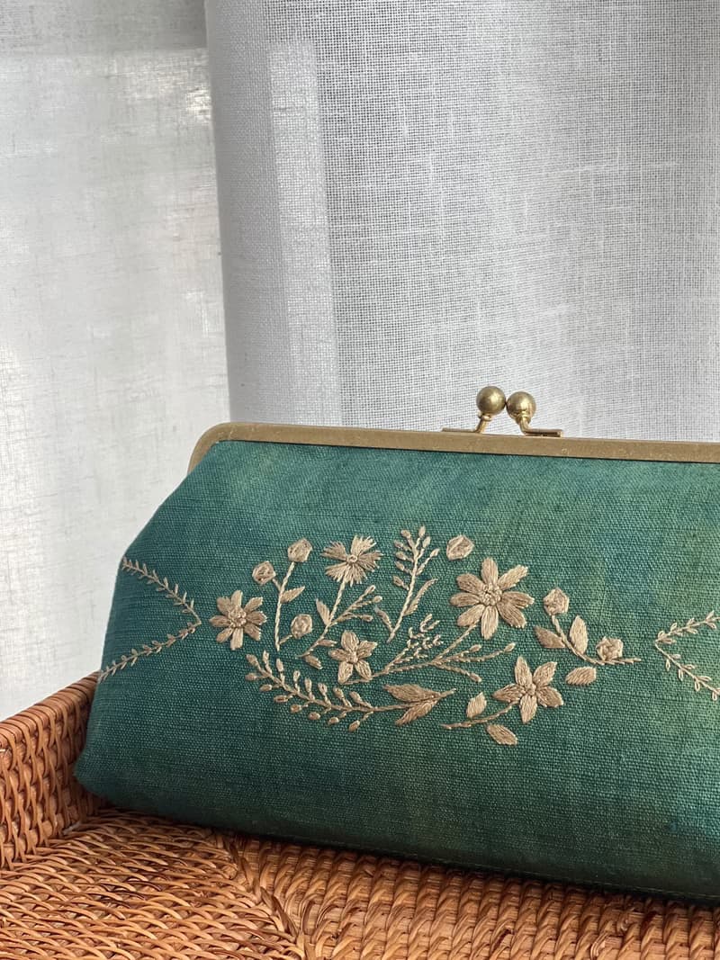 植物染手工刺繡口金包