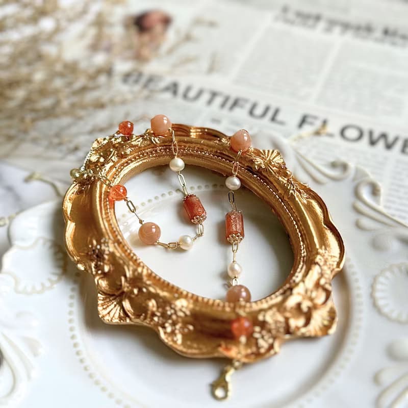 【簡約晶礦手鍊】太陽石/橙月光石/珍珠/大人小孩皆宜/靈數2