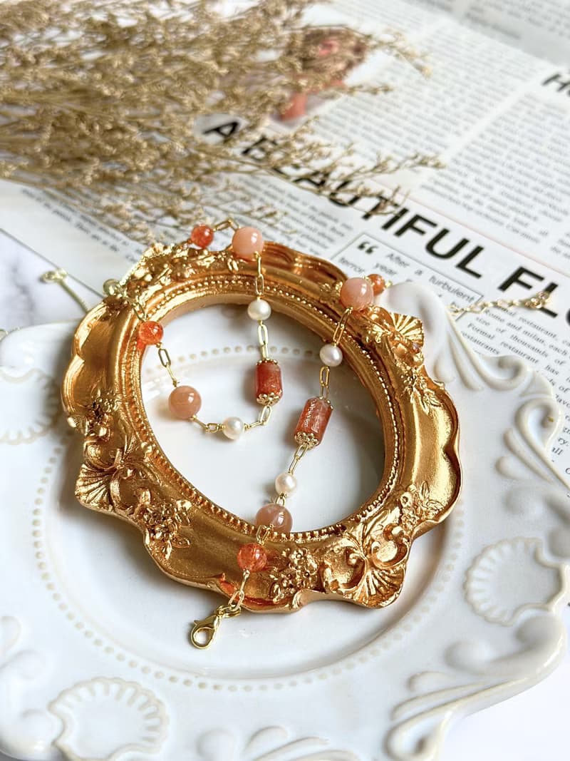 【簡約晶礦手鍊】太陽石/橙月光石/珍珠/大人小孩皆宜/靈數2