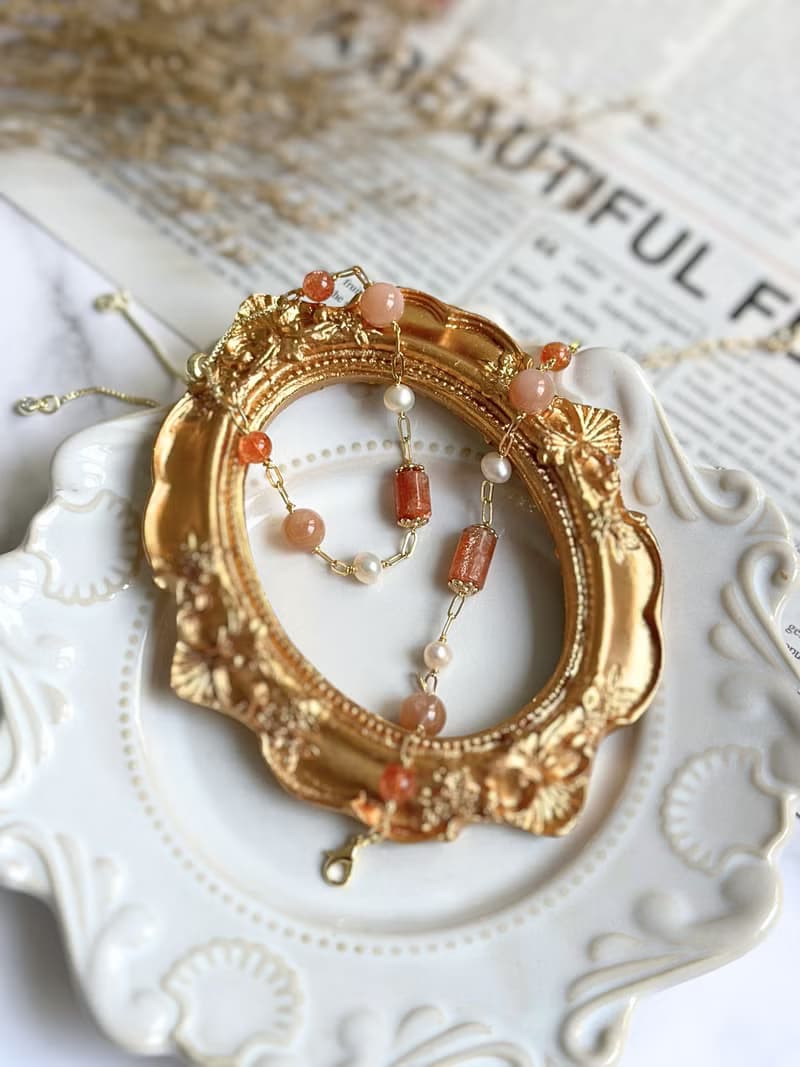 【簡約晶礦手鍊】太陽石/橙月光石/珍珠/大人小孩皆宜/靈數2