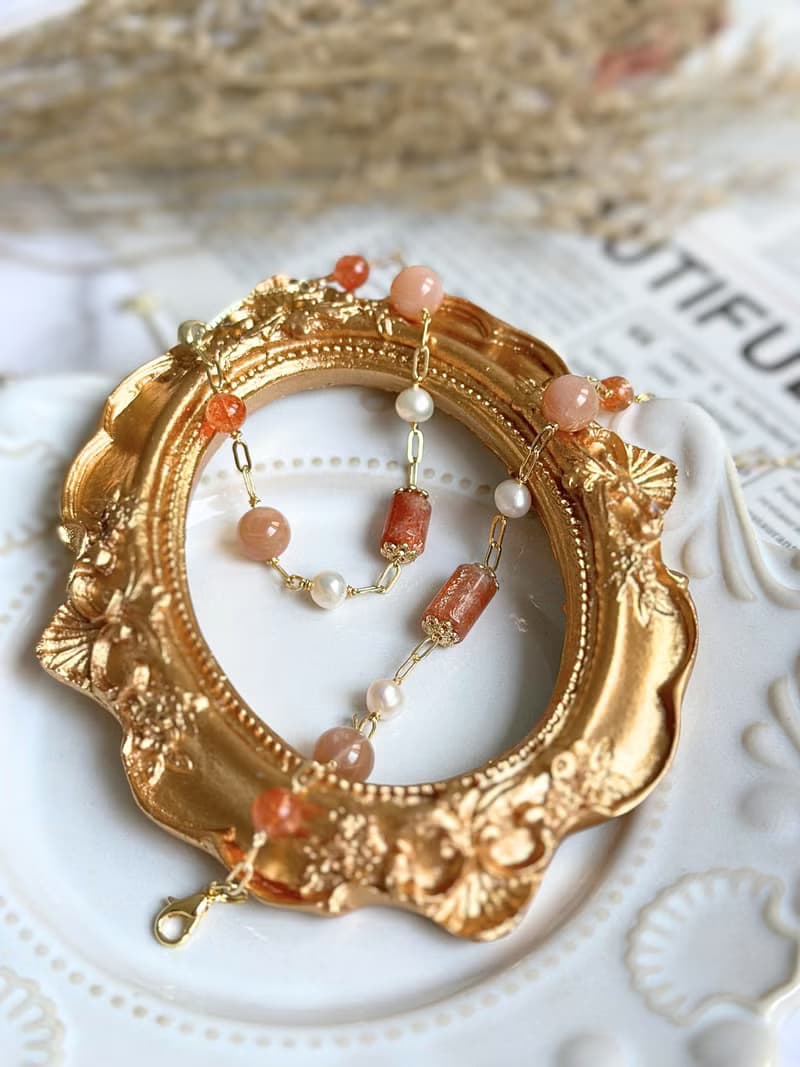 【簡約晶礦手鍊】太陽石/橙月光石/珍珠/大人小孩皆宜/靈數2