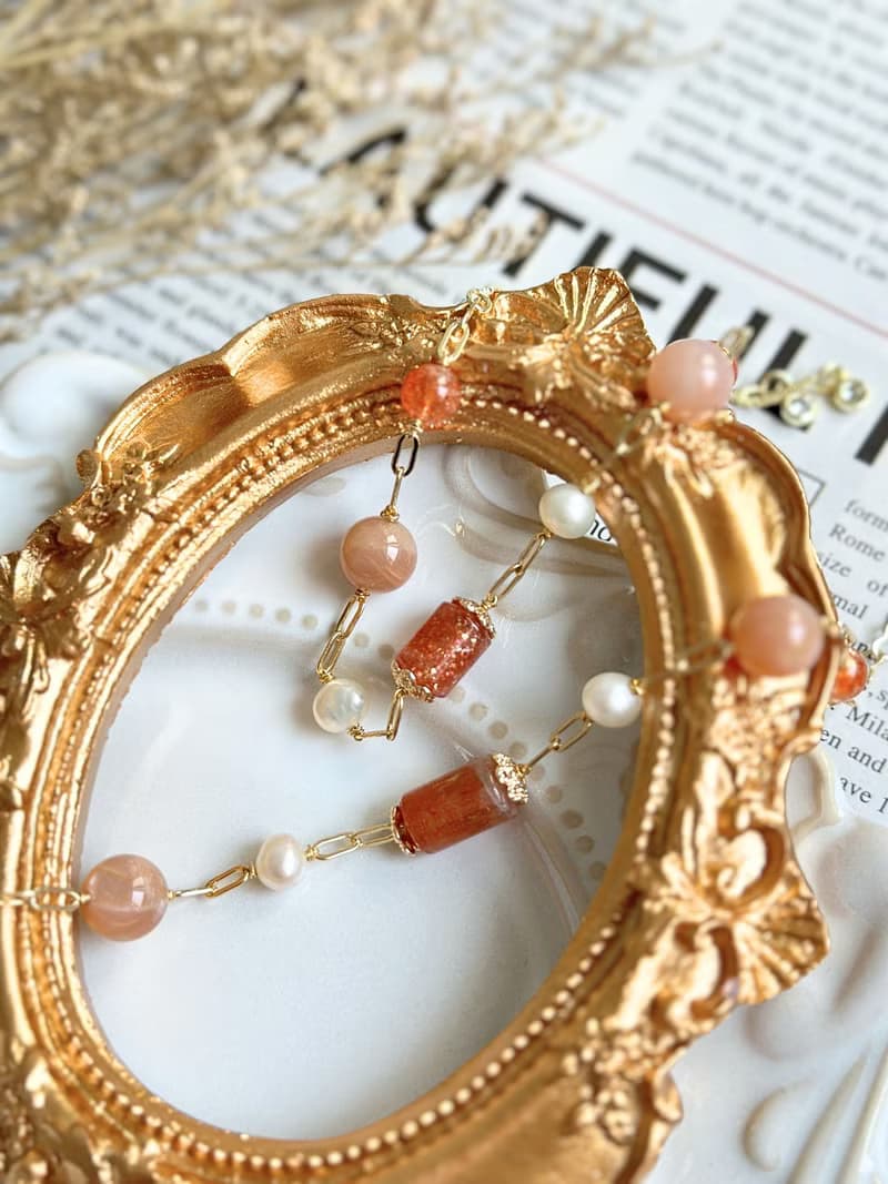 【簡約晶礦手鍊】太陽石/橙月光石/珍珠/大人小孩皆宜/靈數2