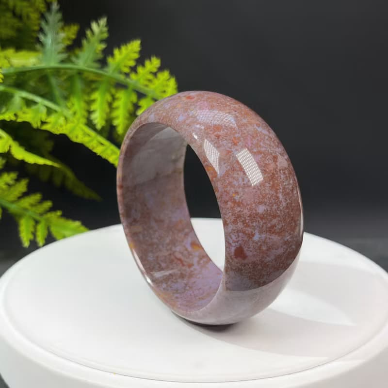 海洋碧玉手鐲57MM 老礦高瓷爆晶漸變紫薯奶昔色玉髓手環 冰潤甜美