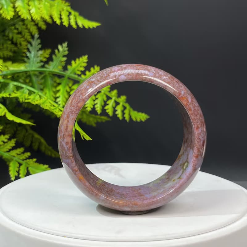 海洋碧玉手鐲57MM 老礦高瓷爆晶漸變紫薯奶昔色玉髓手環 冰潤甜美