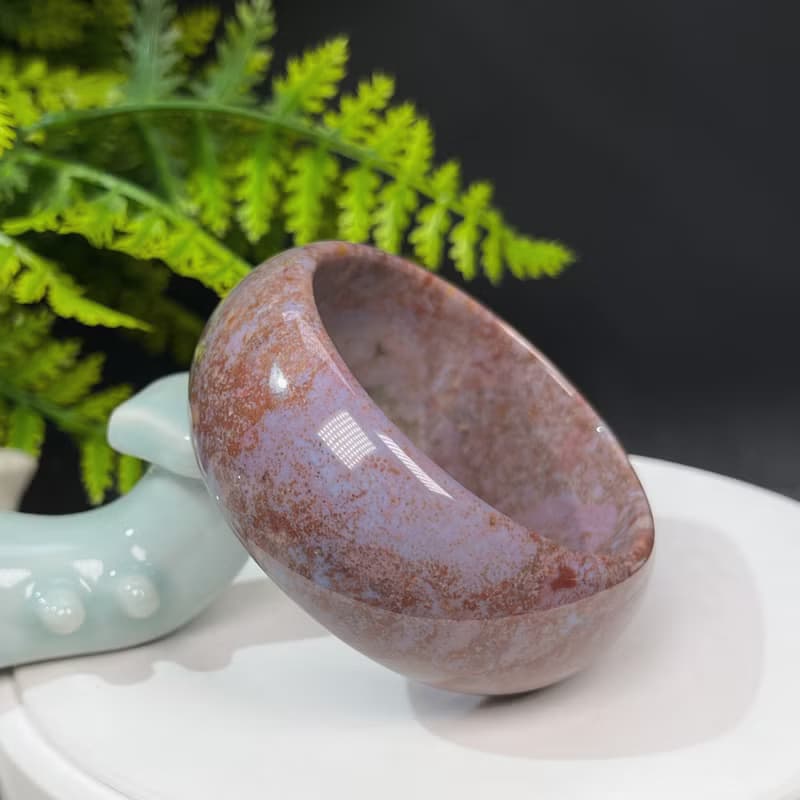海洋碧玉手鐲57MM 老礦高瓷爆晶漸變紫薯奶昔色玉髓手環 冰潤甜美