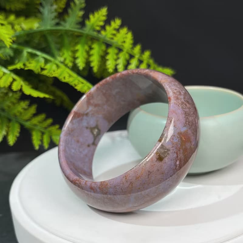 海洋碧玉手鐲57MM 老礦高瓷爆晶漸變紫薯奶昔色玉髓手環 冰潤甜美