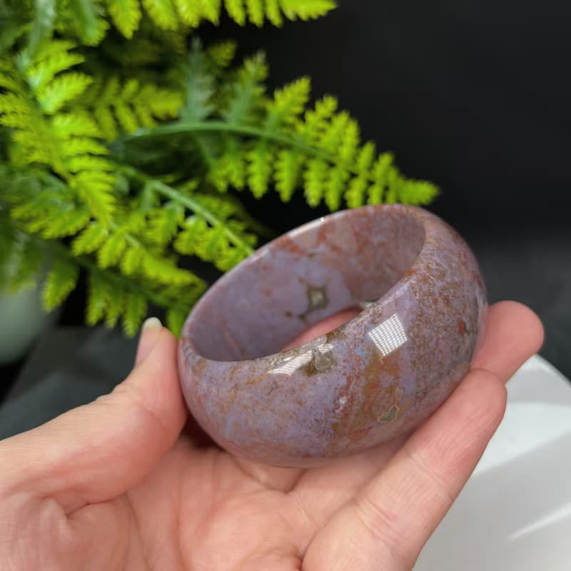 海洋碧玉手鐲57MM 老礦高瓷爆晶漸變紫薯奶昔色玉髓手環 冰潤甜美