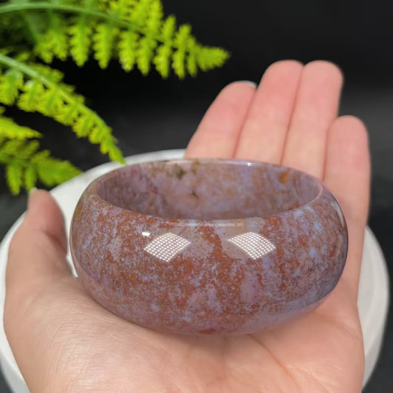 海洋碧玉手鐲57MM 老礦高瓷爆晶漸變紫薯奶昔色玉髓手環 冰潤甜美