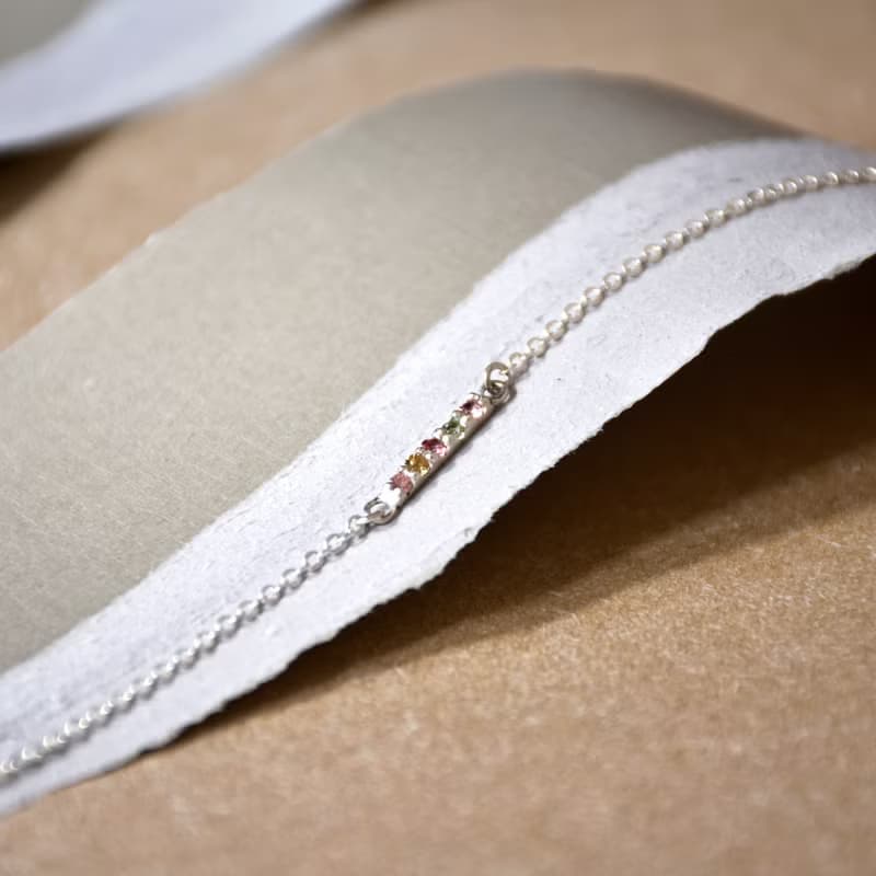 簡約天然彩色電氣石吊墜配925銀手鍊 // 碧璽 // 十月份生日石