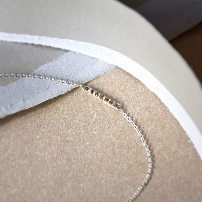 簡約天然彩色電氣石吊墜配925銀手鍊 // 碧璽 // 十月份生日石