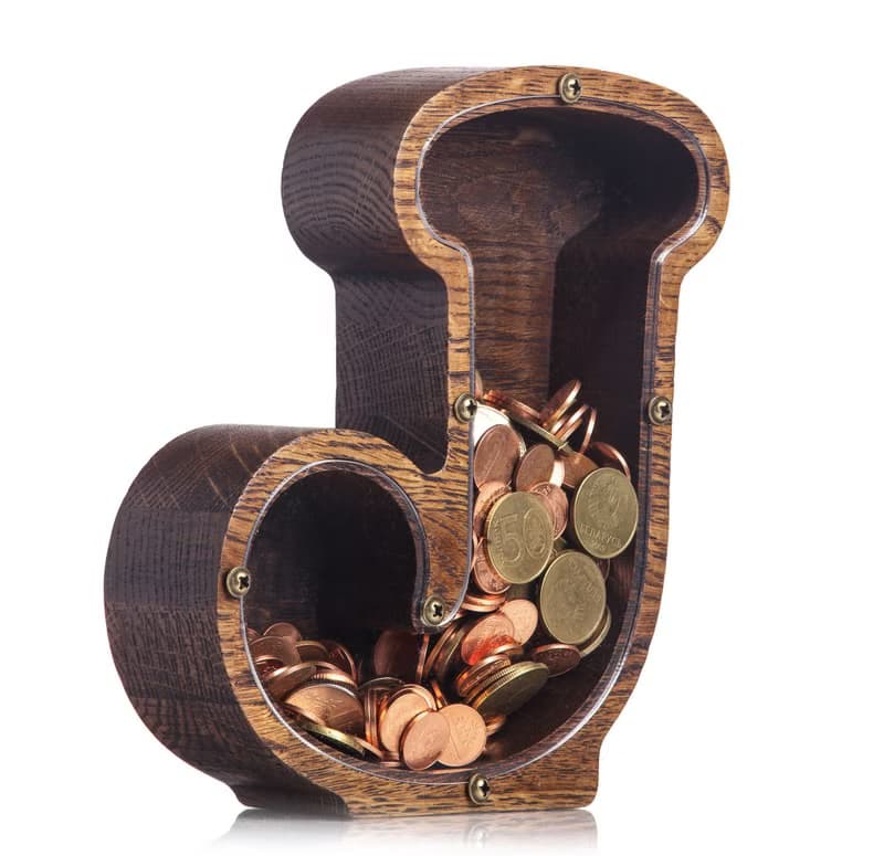 Personalized baby shower gift Wood piggy bank LETTER Custom first birthday gift
