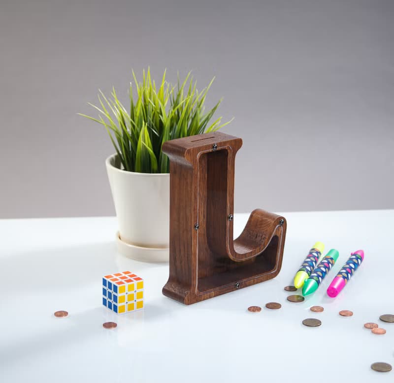 Personalized baby shower gift Wood piggy bank LETTER Custom first birthday gift