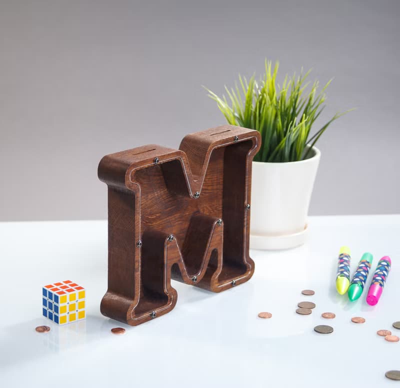Personalized baby shower gift Wood piggy bank LETTER Custom first birthday gift
