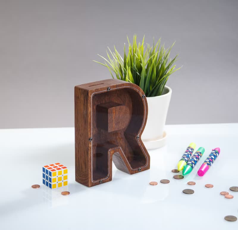 Personalized baby shower gift Wood piggy bank LETTER Custom first birthday gift