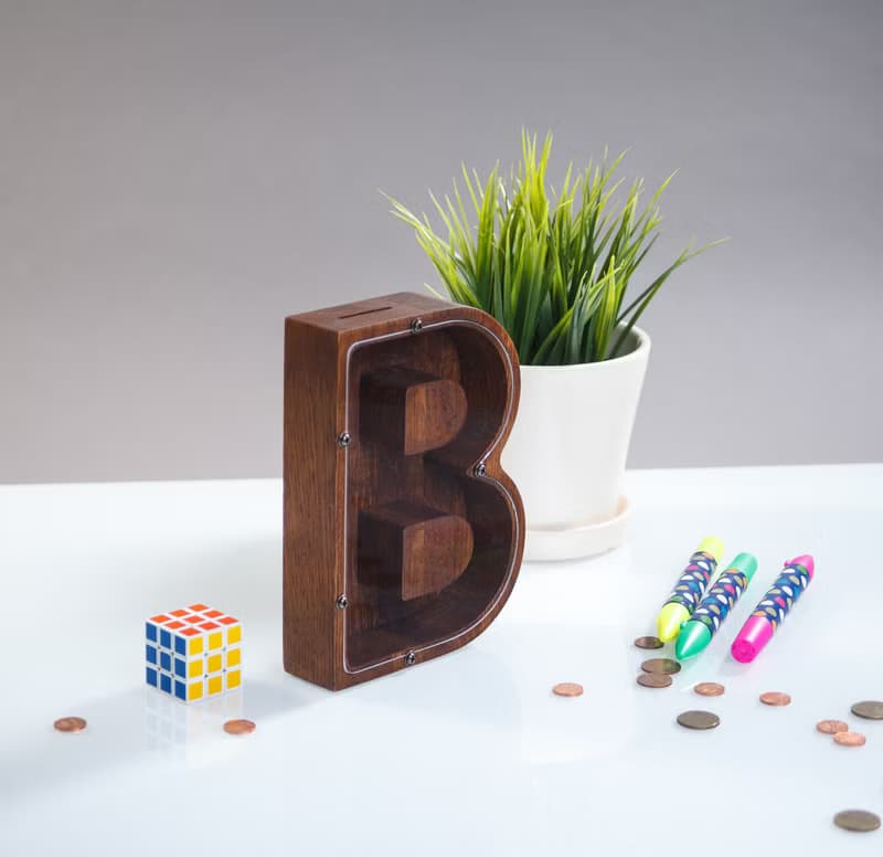 Personalized baby shower gift Wood piggy bank LETTER Custom first birthday gift