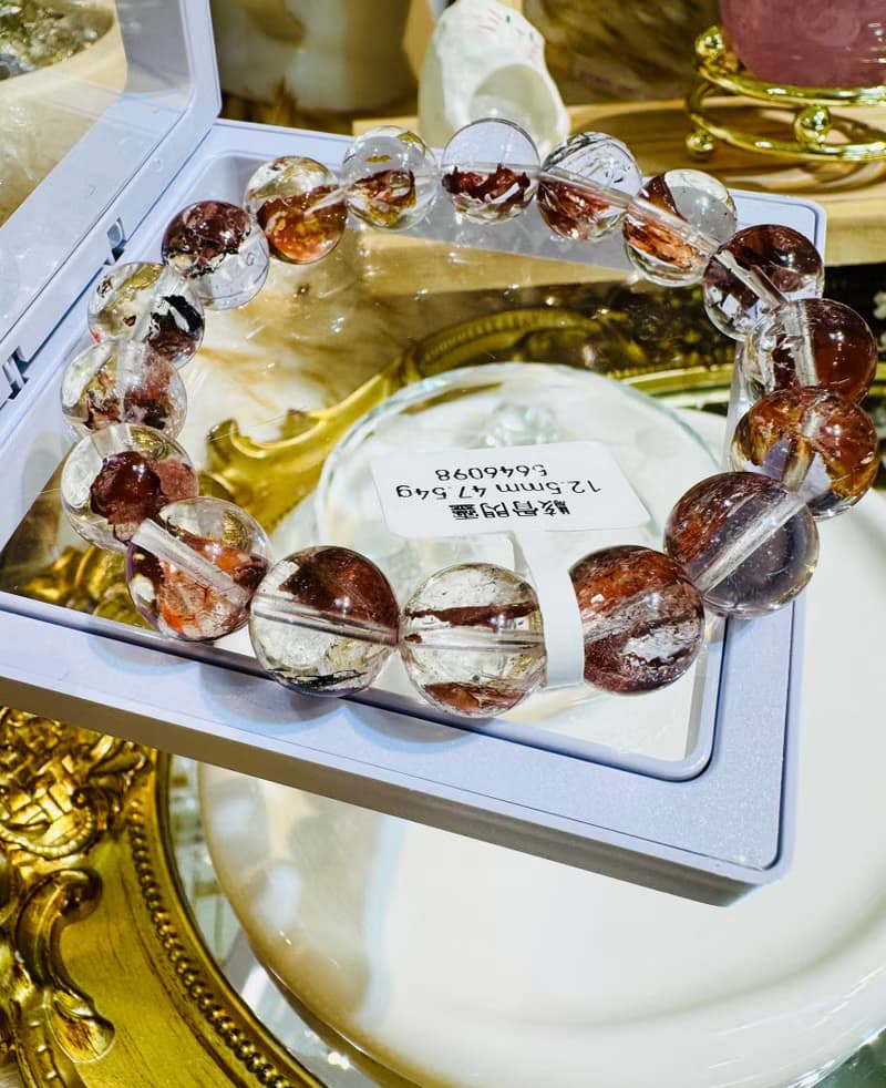 畢業級天然紅泥骸骨閃靈水晶12.5mm47.54g好運穩定情緒淨化洞察力