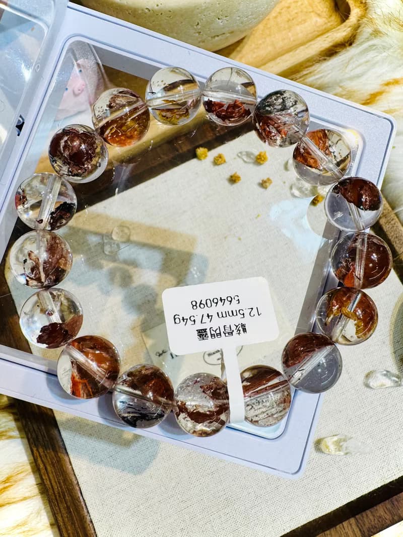 畢業級天然紅泥骸骨閃靈水晶12.5mm47.54g好運穩定情緒淨化洞察力