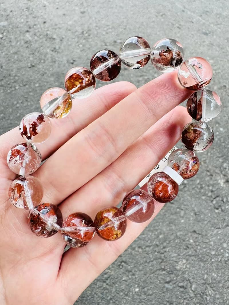 畢業級天然紅泥骸骨閃靈水晶12.5mm47.54g好運穩定情緒淨化洞察力