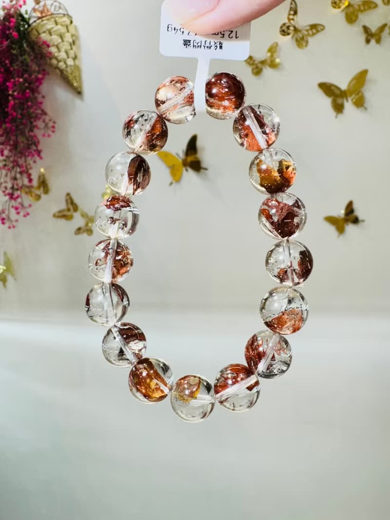 畢業級天然紅泥骸骨閃靈水晶12.5mm47.54g好運穩定情緒淨化洞察力