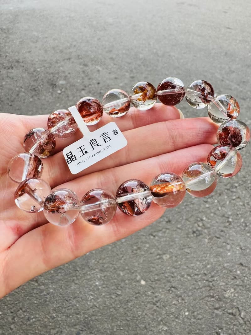 畢業級天然紅泥骸骨閃靈水晶12.5mm47.54g好運穩定情緒淨化洞察力