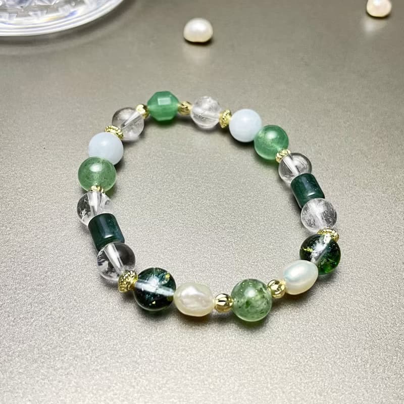 精靈Genie | 森歷奇境 x 綠幽靈海藍寶手鍊 白水晶綠東陵