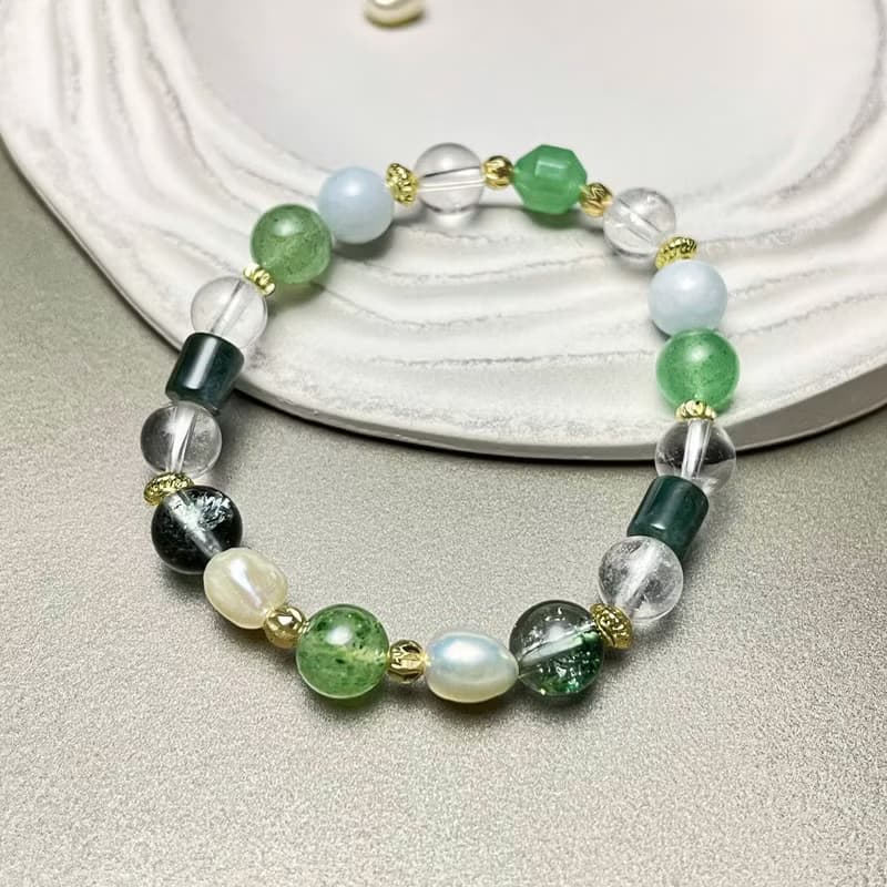 精靈Genie | 森歷奇境 x 綠幽靈海藍寶手鍊 白水晶綠東陵