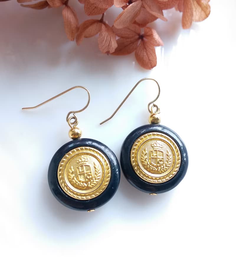 Vintage Jewelry 西洋古董飾品 徽紋 耳勾式  針式耳環