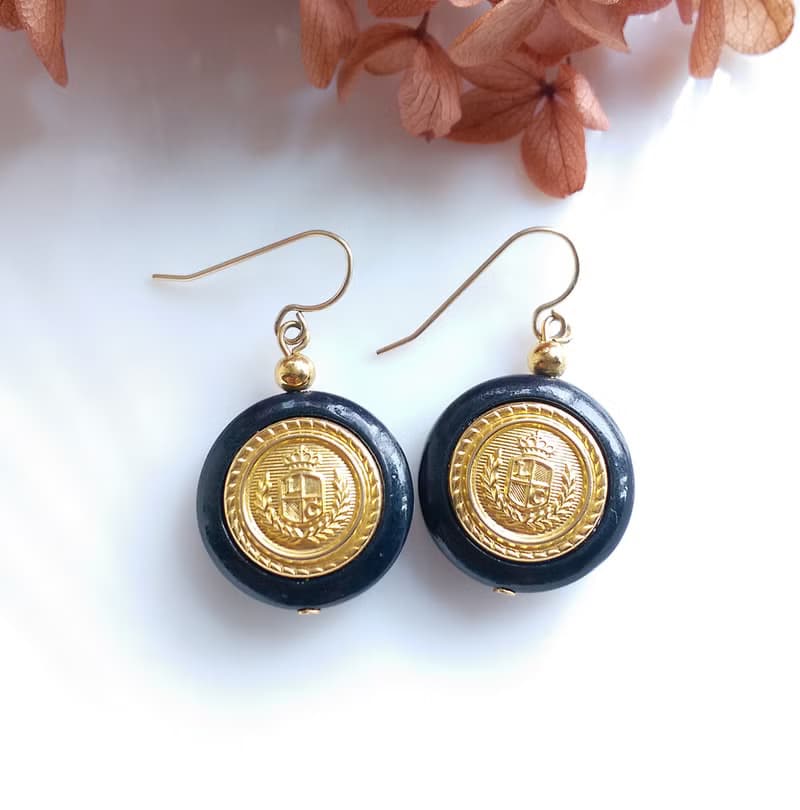Vintage Jewelry 西洋古董飾品 徽紋 耳勾式  針式耳環