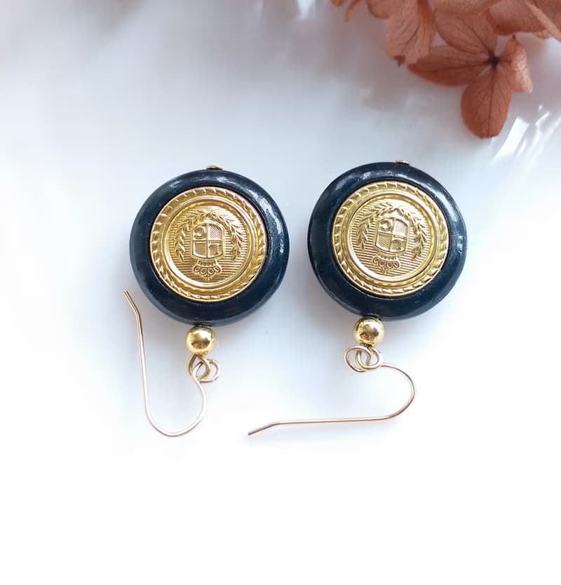 Vintage Jewelry 西洋古董飾品 徽紋 耳勾式  針式耳環
