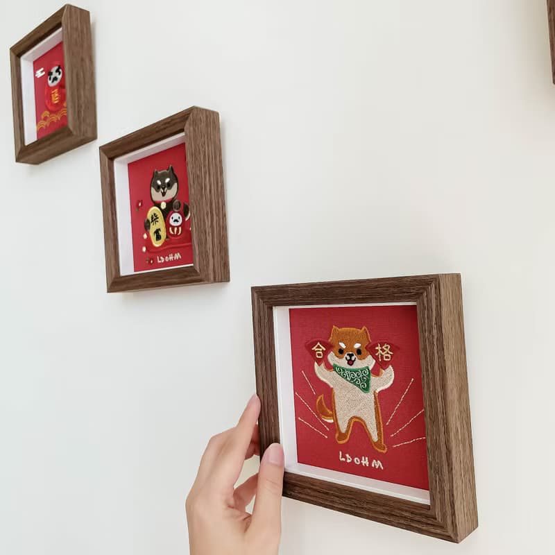 【合格祈求】柴犬 刺繡畫|實木框|合格好運、萬事如意
