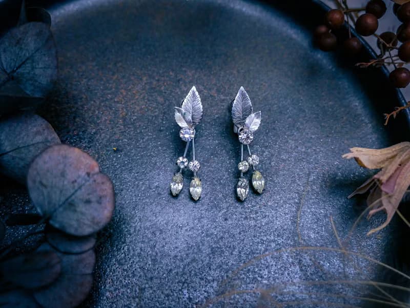Krementz 銀葉流蘇垂墜耳環—美國古董首飾 Vintage Jewelry