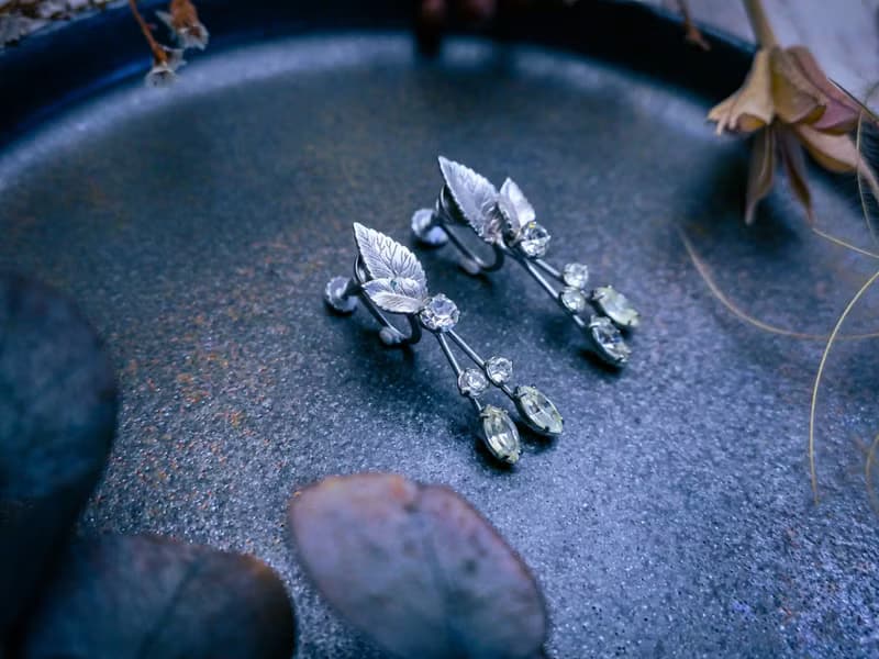 Krementz 銀葉流蘇垂墜耳環—美國古董首飾 Vintage Jewelry