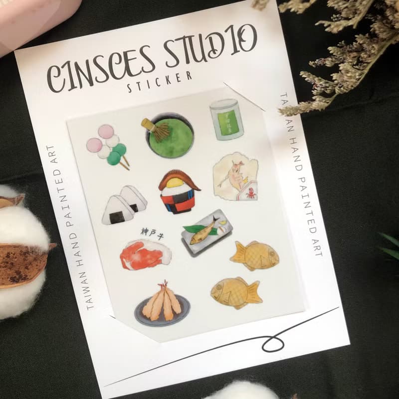 日式小食插畫 和紙貼紙 手帳 文具 筆電 行李箱