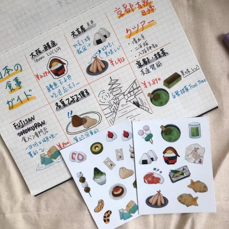 日式小食插畫 和紙貼紙 手帳 文具 筆電 行李箱