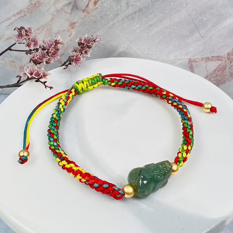 【招財神獸】冰綠翡翠貔貅編織手鍊 | 天然翡翠A貨 | 送禮