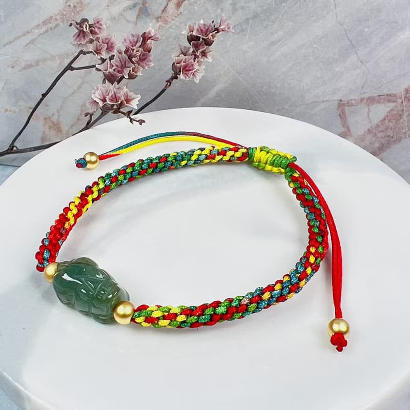 【招財神獸】冰綠翡翠貔貅編織手鍊 | 天然翡翠A貨 | 送禮