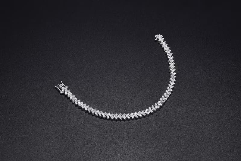 925純銀莫桑石網球手鍊 | 心型CZ鑽石手鏈 | 花式切割滿鑽手環