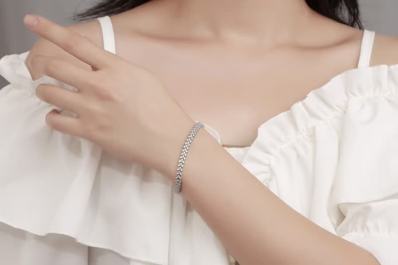 925純銀莫桑石網球手鍊 | 心型CZ鑽石手鏈 | 花式切割滿鑽手環