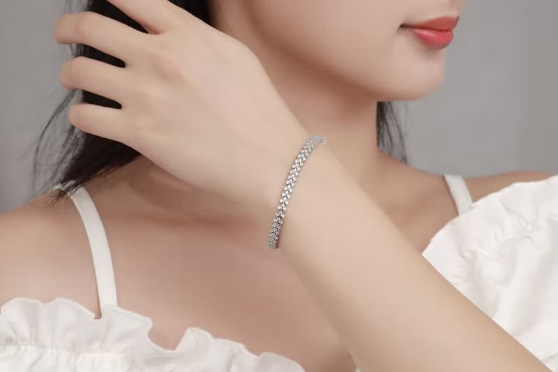 925純銀莫桑石網球手鍊 | 心型CZ鑽石手鏈 | 花式切割滿鑽手環