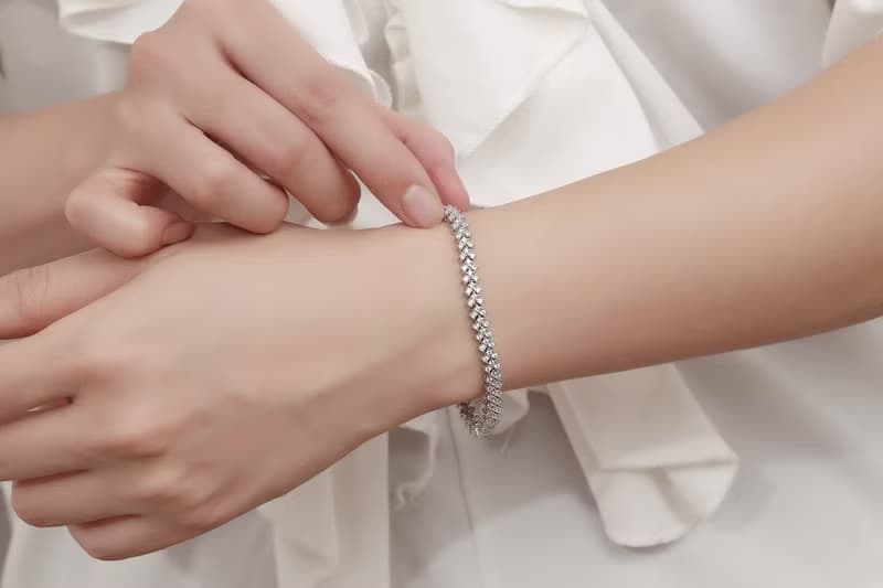 925純銀莫桑石網球手鍊 | 心型CZ鑽石手鏈 | 花式切割滿鑽手環