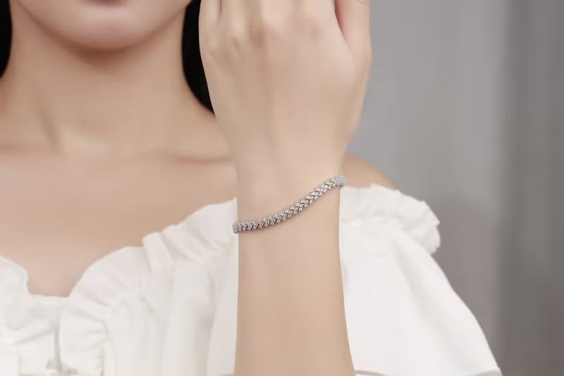 925純銀莫桑石網球手鍊 | 心型CZ鑽石手鏈 | 花式切割滿鑽手環