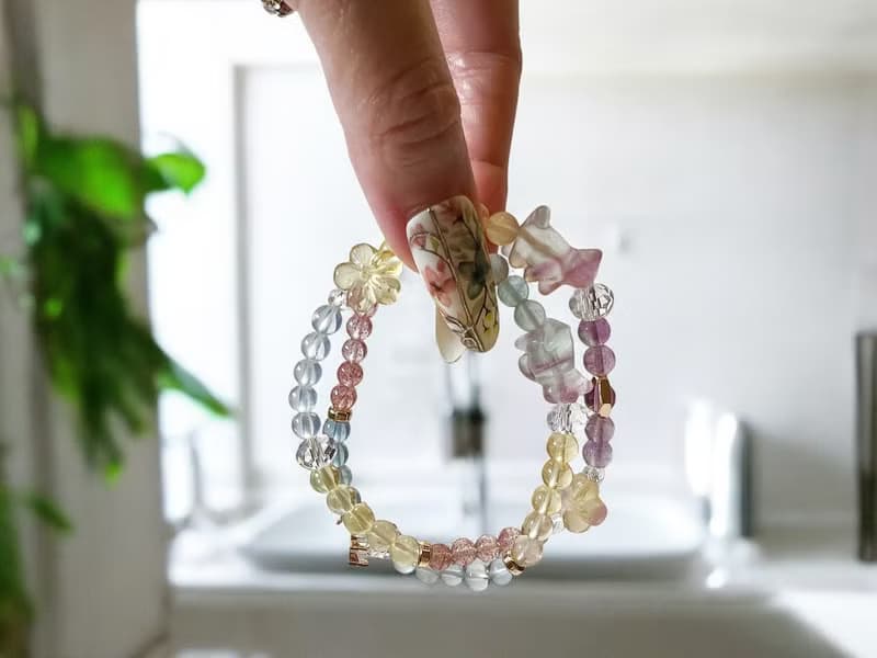 好事成雙 旅行小貓螢石水晶 海藍寶 草莓晶招人緣助溝通雙圈手鍊