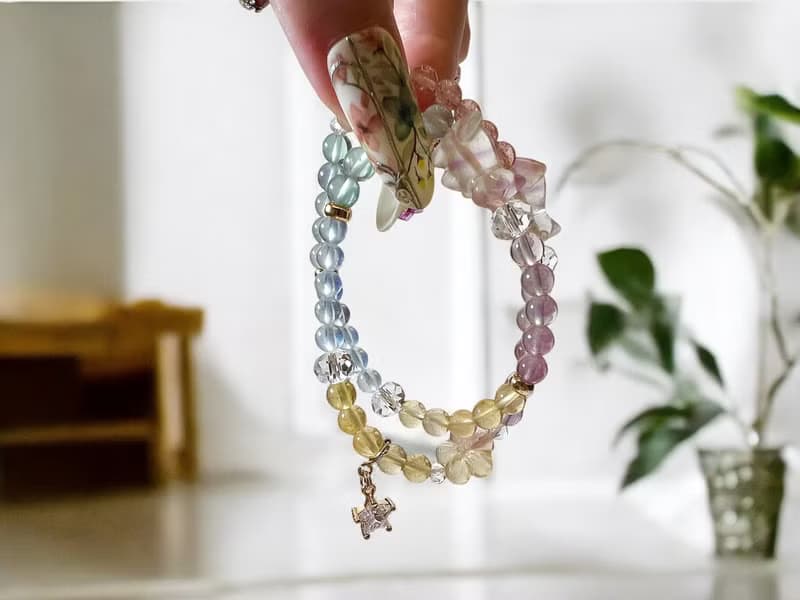 好事成雙 旅行小貓螢石水晶 海藍寶 草莓晶招人緣助溝通雙圈手鍊