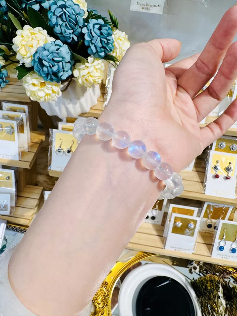 精品天然高彩藍月光水晶9.5mm23.61g人緣桃花提升魅力助眠緩解急