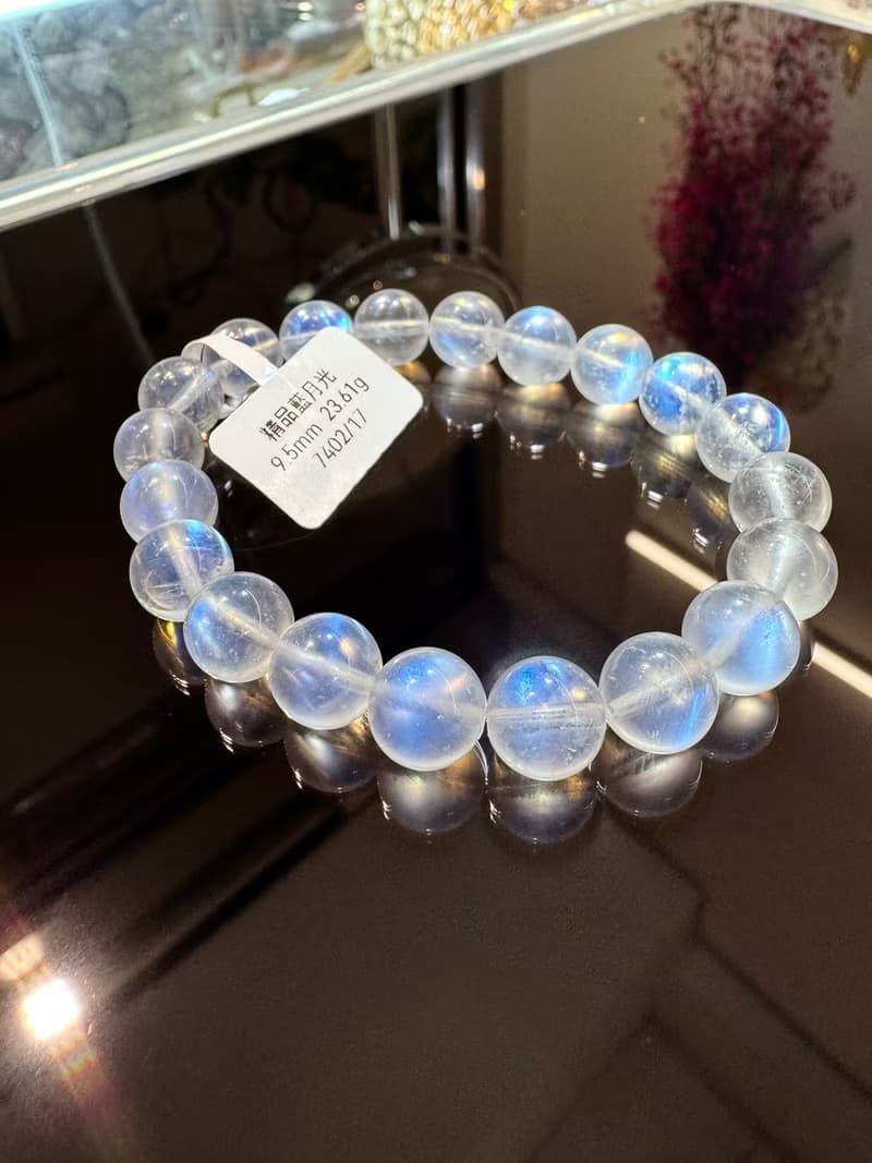 精品天然高彩藍月光水晶9.5mm23.61g人緣桃花提升魅力助眠緩解急