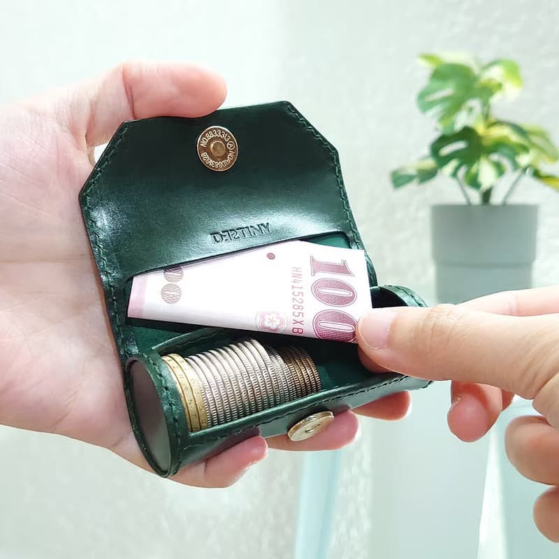 一筒金零錢包/經典純色款/墨綠