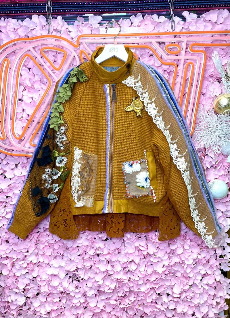 OTT獨一無二•蜜糖黃色閃閃毛織間棉刺繡蕾絲外套